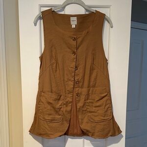 Maeve Brown Sleeveless Button-Down Top